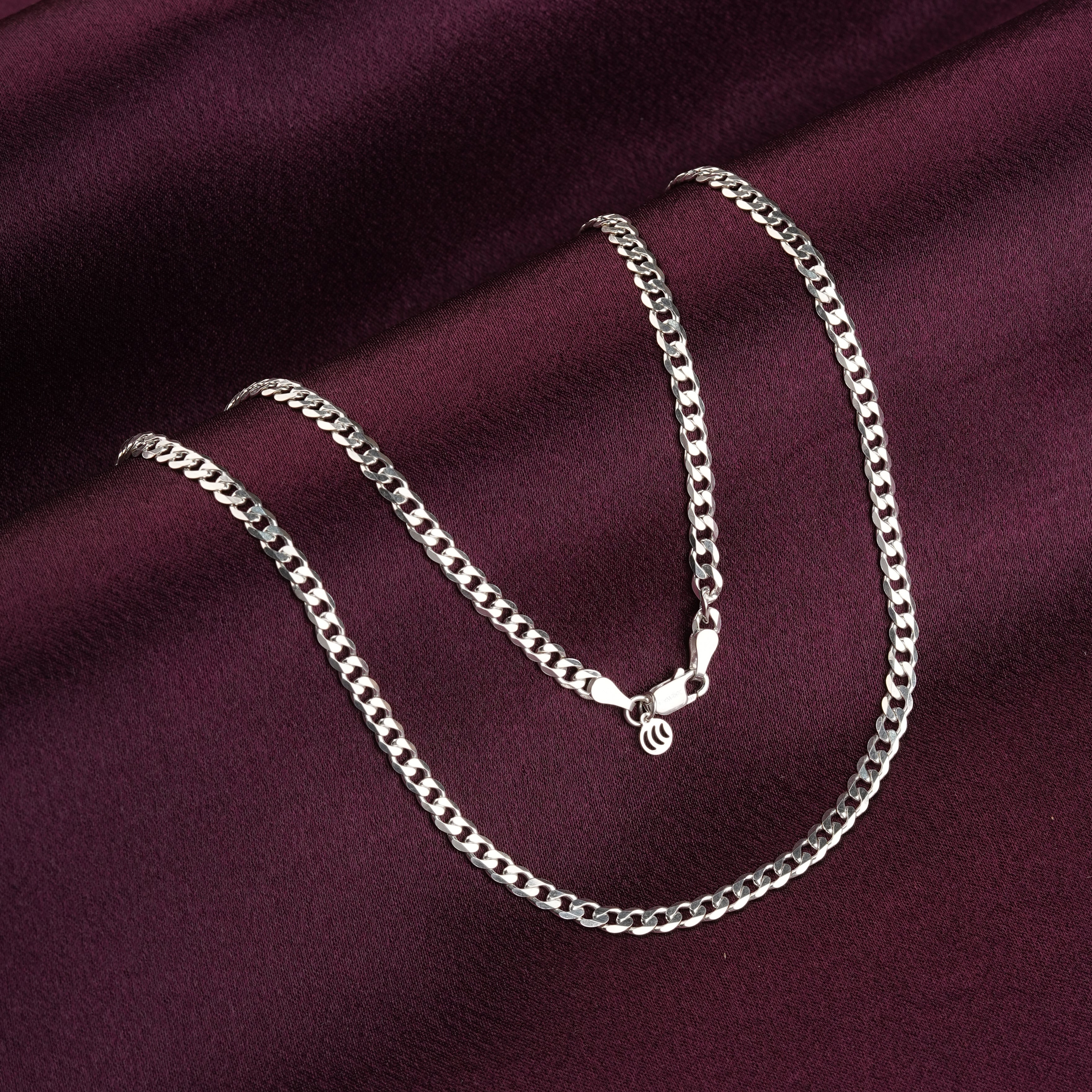 Pure silver curb chain for men 22 inches - Main Image