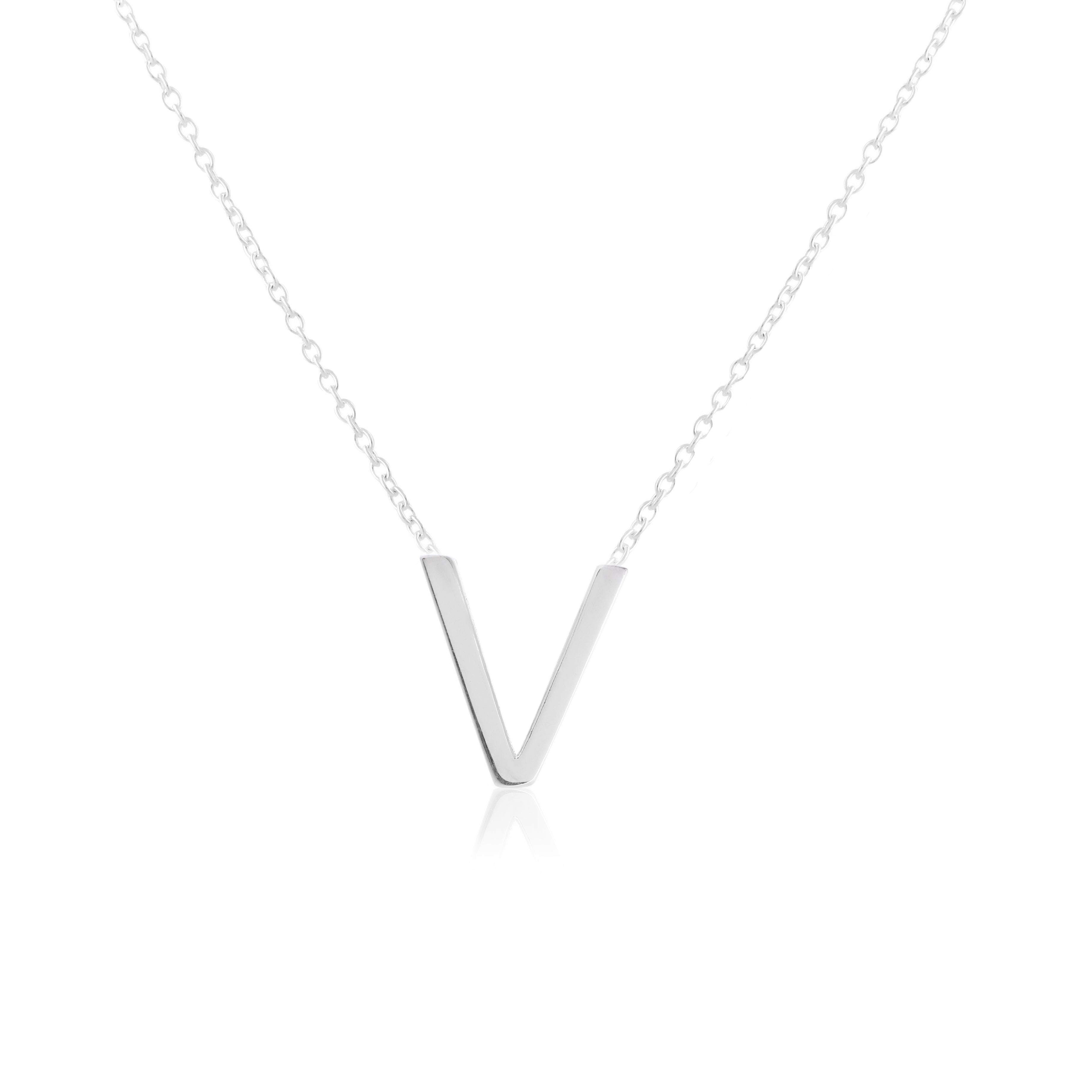 Letter V Pendant Necklace in Silver