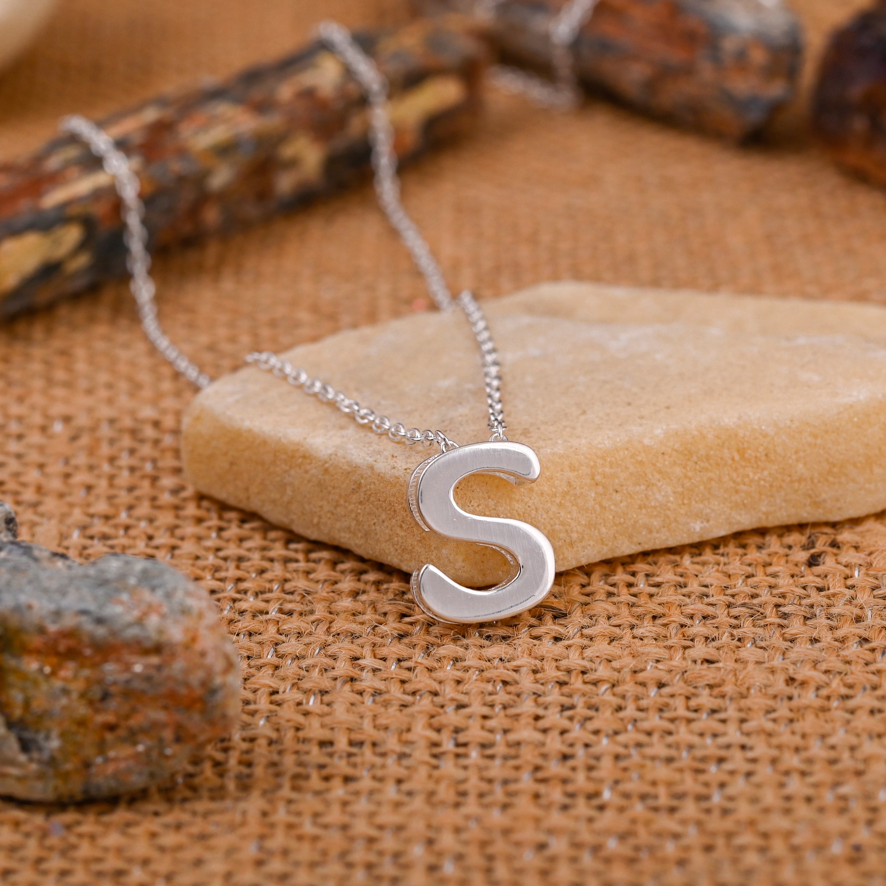 Sterling 925 silver Initials Alphabets S Pendants with chain Jewellery Gift for Women Girls With Certificate of Authenticity and 925 Stamp