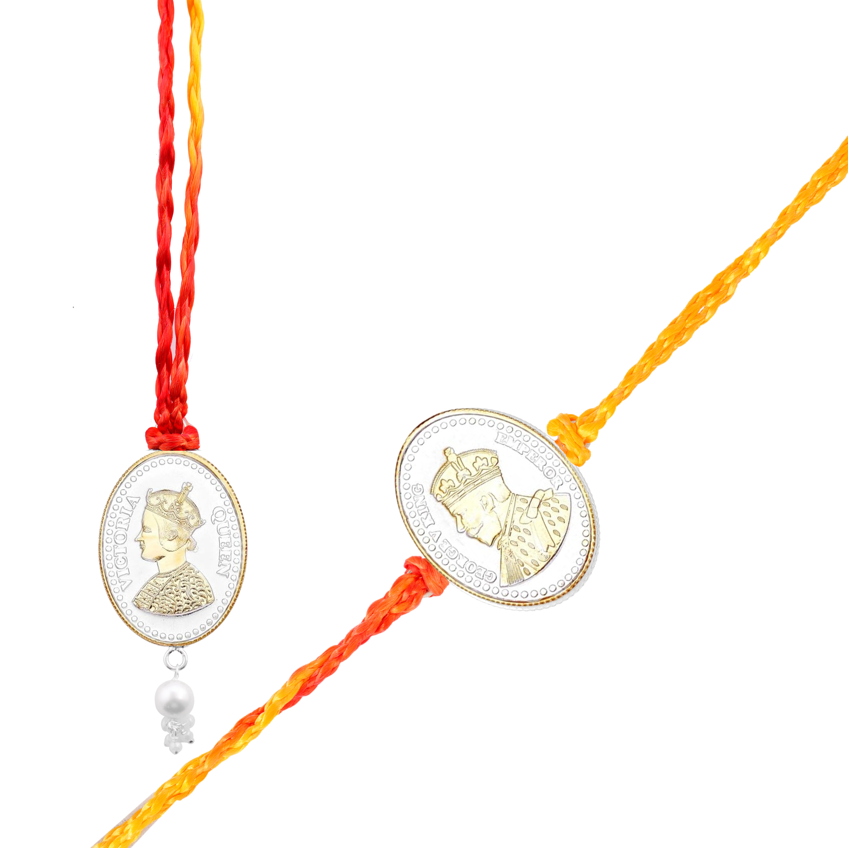 Coin Rakhi 999 Pure Silver Oval Coin Rakhi Combo – 5 Gram Set for Bhaiya and Bhab