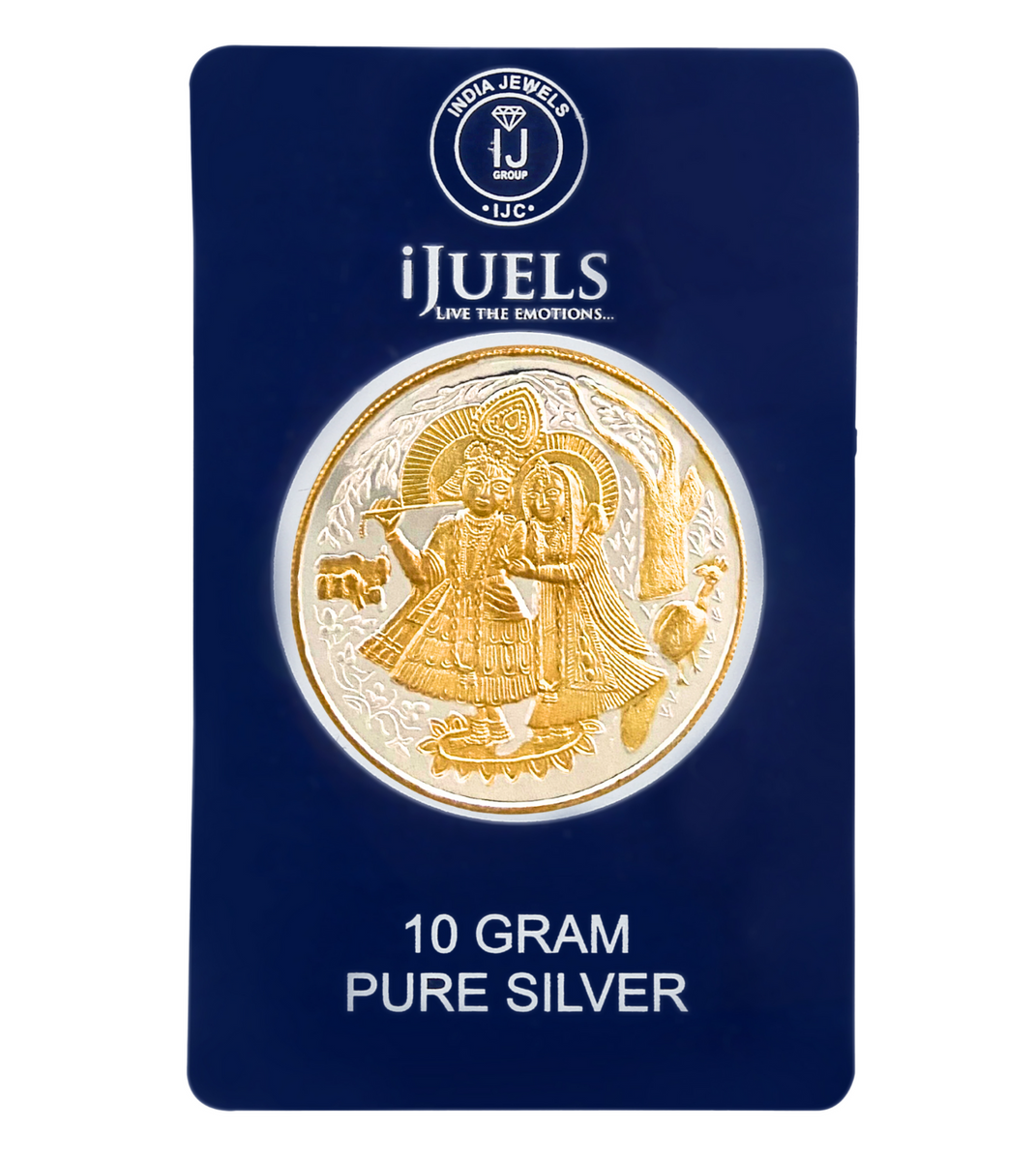 Pure 10 Grams Silver Coin of Radha Krishna With 22 kt Gold Plating