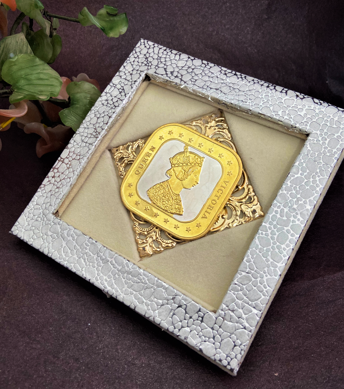 Pentagon Challenge & Commemorative Coin, Gold Finish with Red Enamel,  Custom Velvet Display Case, Outer Gift